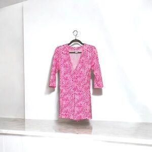Pink Patterned V-Neck Dress